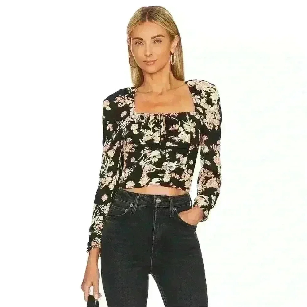 FREE PEOPLE HILARY PRINTED TOP IN BLACK COMBO - Size Small - BNWT
